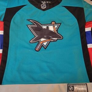 Fanatics Teal San Jose Sharks NHL Jersey with Black Accents Celebrini